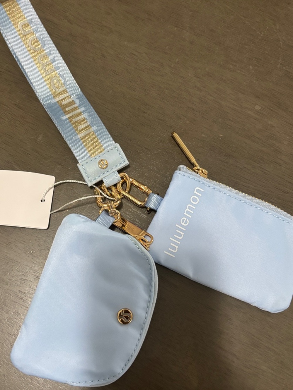 lululemon athletica Light Blue Mini Wristlet Pouch Set with Gold Hardware